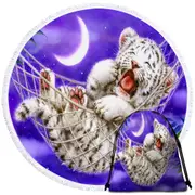 Cute Hammock White Tiger Cub Round Beach Towel