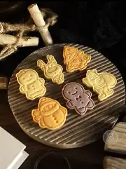 6pcs Christmas Cookie Cutters Set Plunger Mold 3D DIY Biscuit Holiday Baking