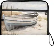YMXFXP Rustic Boat Beach Expandable Filing Folder, 13-Pocket Funny Cute Design with Sticky Labels, A4 Letter Size Document Organizer for Office, School, Boys, Girls