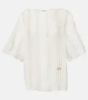 [Loro Piana] Loro Piana Mara striped linen top AU 14 white