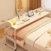 ZHHDM Overbed Table with Wheels for King Size Bed - Rolling Tray Table for Laptop and Writing in Living Room - Adjustable Over The Bed Desk