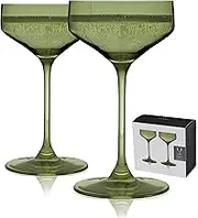 Viski Reserve Nouveau Sage Green Cocktail Crystal Coupe Colorful Martini Glasses-6.5oz Long Stem Glassware Set Set of 2