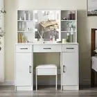 Makeup Vanity Desk with Mirror and Lights,Vanity Table with 3 Drawers and Stool