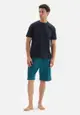 Navy Tshirt & Shorts, Leaf Printed, Crew Neck, Regular, Short Leg, Short Sleeve Sleepwear for Men