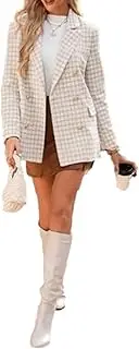 [Kromoc] Women's Tweed Blazer Double Breasted Buttons Suit Jacket Coat for Business Trip Party Casual