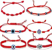 [Hewill] 8Pcs Evil Eye Bracelet for Women Men Fatima Hamsa Hand 7 Knot Lucky Red Bracelets Ojo Turco Kabbalah Red String Amulet Jewelry