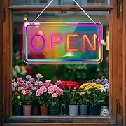 Multicolour LED Open Sign for Business,Flashing & Scrolling Neon Light with Button/App Control, USB Powered – Neon Open Signs for Cafés, Bars, Florists, Salons & Retail Shop Windows,42×22cm