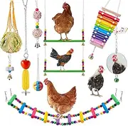 EBaokuup 10PCS Chicken Toys for Hens, Chicken Xylophone Toy, Chicken Bridge Swing Toys, Chicken Pecking Toys, Chicken Mirror Toys and Vegetable Hanging Feeder for Bird Chicken Hens