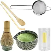 6 Pcs Matcha Whisk Set Elegant Matcha Set Japanese Tea Set Includes Whisk Holder Ceramic Bowl Stainless Steel Sifter Tea Scoop Wood Spoon for Beginners(Brown Green)