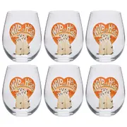 6PK Meerkat Stemless Wine Glass Tumbler Cup Party Drinkware Clear