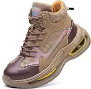 [Generic] Steel Toe Cap Boots Men Womens Safety Trainers Breathable Lightweight Work Shoes Construction Industrial Puncture Proof Protective Sneakers (Brown 43EU)