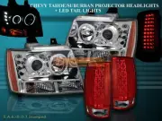 07-14 CHEVY TAHOE​ CCFL HALO PROJECTOR HEADLIGHTS CHROME + RED G4 LED TAILLIGHTS (for: Chevrolet)