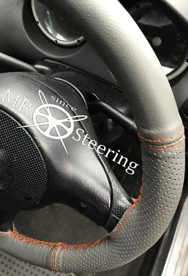 GREY TWO TONE LEATHER STEERING WHEEL COVER FOR PEUGEOT 607 99-08 ORANGE STITCH