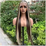 26 Inch Long Curly 13x4 Lace Front Wig Ombre Brown Mixed Blonde Highlight Wigs for Women Daily Party Use Cosplay Wigs