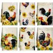 6 Pcs Farmhouse Kitchen Towels Chicken Rooster Yellow Sunflower Chicken