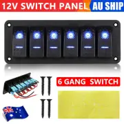 12V Switch Panel 6 Gang Rocker Control LED ON OFF for RV Boat Marine Yacht Truck