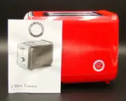 Chef's Counter RED RETRO Design 2 Slice Toaster Auto-Off Reheat Defrost NIB