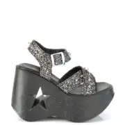 Demonia Dynamite-02 Black Glitter Star Platform Wedges • Ships in 2-4 Weeks •...