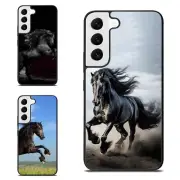 Plastic TPU Cover gallopping friesian horse For Samsung S21 S22 S23 S24 Ultra FE