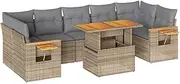 vidaxl 8 Piece Garden Sofa Set - Cotton Beige Poly Rattan Seating with Cushions/Storage - Durable Outdoor Patio Furniture - Modular Flexible Arrangement with Foldable Table and Acacia Wood for pa...