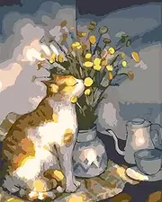 Paint by Numbers for Adults DIY Oil Paint by Number Adult Kit Paint by Numbers Adult Beginner Cat Smell Flowers 24x30 Inch (Frameless)