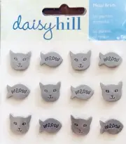 Daisy Hill METAL CAT & FISH MEOW BRADS - 12 Pieces - BNIP