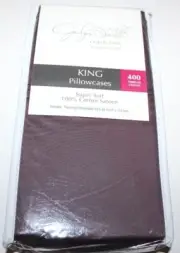 Jaclyn Smith Standard or King 400TC 100% Cotton Sateen 2 Pillowcases-Black Plum