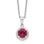 Sterling Silver Brilliant Embers Rhodium-Plated 20 Stone 18 Inch Red Corundum And Clear Cz Halo Necklace With 2 Extender