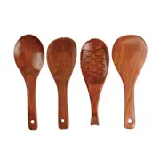 4PCS Chinese Fish Shaped Rice Spoon Wooden Spoon Kitchen Tableware Ke Mu Rice Shovel Wooden