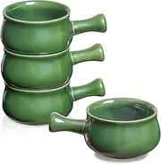 vicrays French Onion Soup Bowls With Handles, 26 Ounce for Soup, Chili, Beef Stew, Chip Resistant, Dishwasher Microwave Safe, Set of 4 (Green)