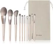 Solone Exquisite Makeup Brush Set (10pcs) - Peach Pink Synthetic Wood Handles - Powder, Contour, Blush, Eyeshadow, Blending, Pencil, Detail, and Accent Dual-Ended Brushes; Vegan & Cruelty Free