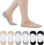 [Xinjoduz] 6 Pairs No Show Socks Womens, 8 × 3.4 Inch Cotton No Show Socks for Flats Loafers Non Slip Thin Ultra Low Cut Liner Invisible Hidden Sock for Women (Black, Gray, Skin Color), Skin Color