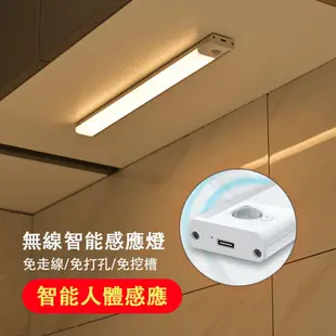 朗美科 磁吸式長條無線智能感應燈 LED自動人體感應夜燈 USB充電 暖光小夜燈 臥室/衣櫃/樓梯走廊