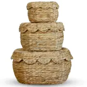 Scalloped Basket Set of 3, 15"x11"x7" Scalloped Wicker Baskets, Round Wicker ...