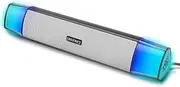 Theorem 3 White Computer Speaker for PC - USB Powered, Under Monitor Soundbar with 12W Peak Power, 5 Colour Modes, Inline Controller, Computer Speaker for Desktop PC