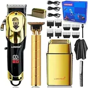 Hair Clippers for Men Professional, Cordless Beard Trimmer & Electric Razor Shavers for Men, Rechargeable 3 Piece Barber Hair Cutting Kit LED Display Men's Grooming Kit