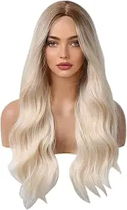 Tignapoo Synthetic Wig Blonde Curly Wavy Wig Long Hairpiece