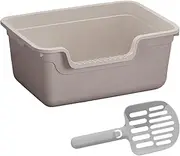 Leefasy Open Litter Box Sifting Litter Tray Cat Toilet Easy to Clean High Sided Large Space with Scoop for Indoor Cats Lowered Front, Grey