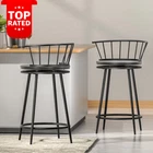 Bar Stools Set of 2 Metal Swivel Kitchen Dining Chairs with Backrest Black