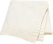 Hadetoto Baby Blanket Soft 100% Cotton Knitted Baby Cellular Blanket for Newborn Boy Girls - Ivory