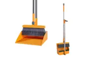 Rotatable Broom With Foldable Standing Dustpan For Cleaning-Orange