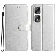 For Honor 90 Pro Case Silk Texture Leather Stand Wallet Phone Cover with Handy Strap