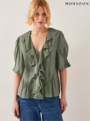 Monsoon Green Celeste Ruffle Top (F89685) | $159