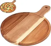 Wood Cutting Board with Handle,Portable Wooden Chopping Board Reusable Cutting Serving Board Natural Wood Pizza Paddle Multifunctional Charcuterie Platter for Home Baking Bread (Round)