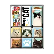 9pc Nostalgic Art Magnet Set Epoxy Resin Wall Home/Room Decor w/ Box Happy Cats