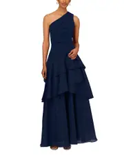 Aidan Mattox One Shoulder Tiered Gown
