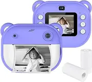 Instant Print Camera Camera 1080P Digital Camera with Dual Lens 2 Inch Screen Built-in Battery Picture Frames Thermal Printing Paper Birthday Festival 3+ Year Old Children Boys Girls
