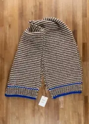 BOTTEGA VENETA brown white blue chunky zig zag wool scarf authentic NWT designer