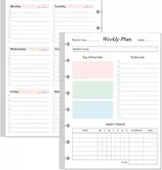Weekly Planner Undated Refills - Junior Size 53 Sheets/106 Pages Colorful Weekly Planner for 8-Disc Discbound, 100 gsm White Paper, Lasts 1 Year, Undated, 5.8" x 8.3"