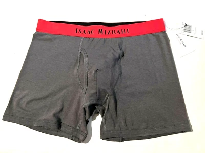 New ISSAC MIZRAHI Blk Cotton Modal Stretch Grey Boxer Brief Underwear sz L NWT